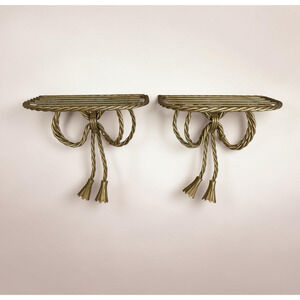 VTG MCM Homco Home Interiors Twisted Rope Metal Decor Shelves Bow Tassels - 2